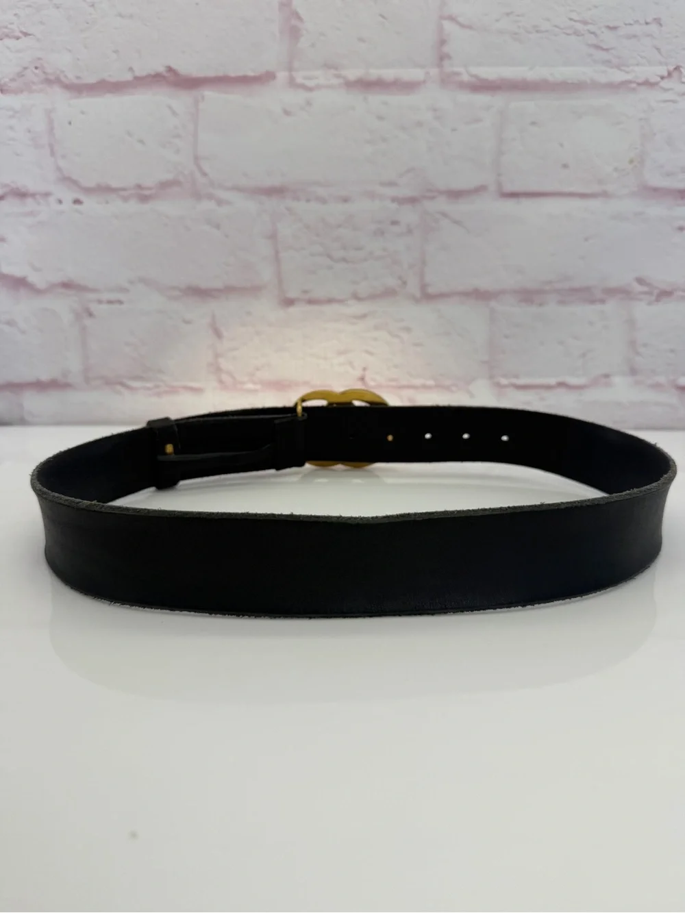 Gucci Raw Edge Unfinished Wide Marmont Double G Leather Belt 409416 80/32